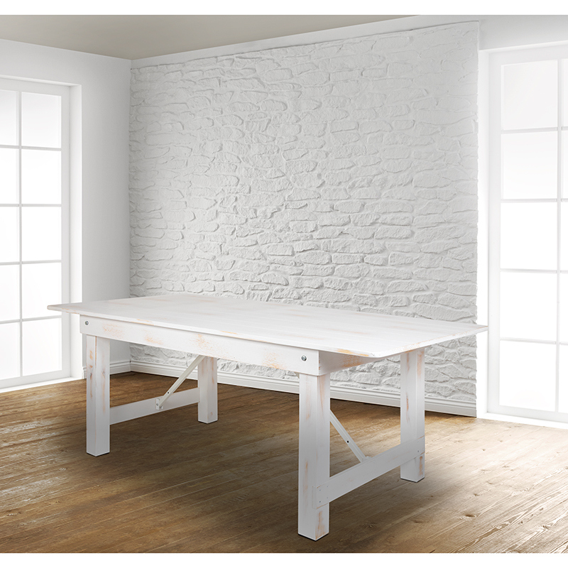 Picture of Flash Furniture XA-F-96X40-WH-GG 8 ft. x 40 in. Hercules Series Rectangular Solid Pine Folding Farm Table&#44; Antique Rustic & White