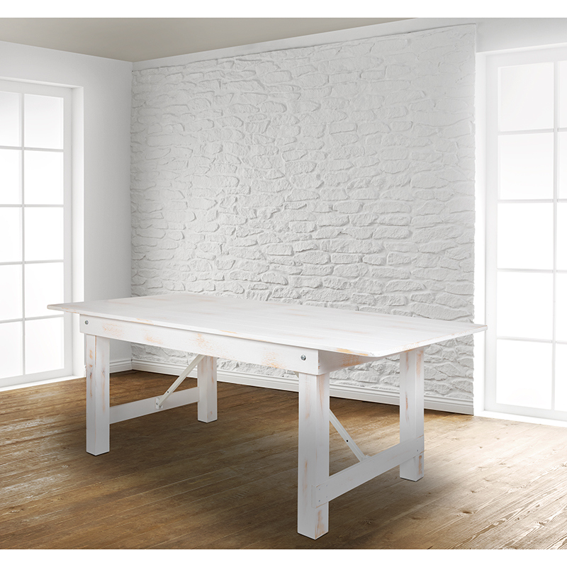 Picture of Flash Furniture XA-F-84X40-WH-GG 7 ft. x 40 in. Hercules Series Rectangular Solid Pine Folding Farm Table&#44; Antique Rustic & White