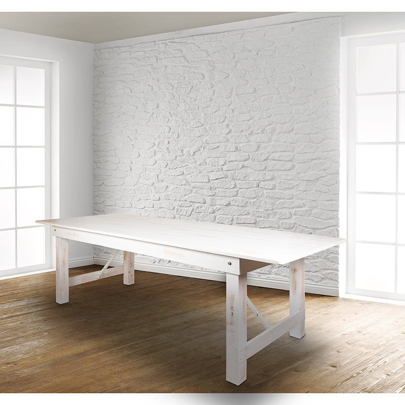 Picture of Flash Furniture XA-F-108X40-WH-GG 9 ft. x 40 in. Hercules Series Rectangular Solid Pine Folding Farm Table&#44; Antique Rustic & White