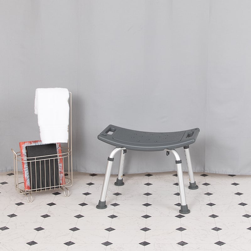 17 in. 300 lbs Hercules Series Tool-Free & Quick Assembly with Adjustable Bath & Shower Chair with Non-Slip Feet - Gray