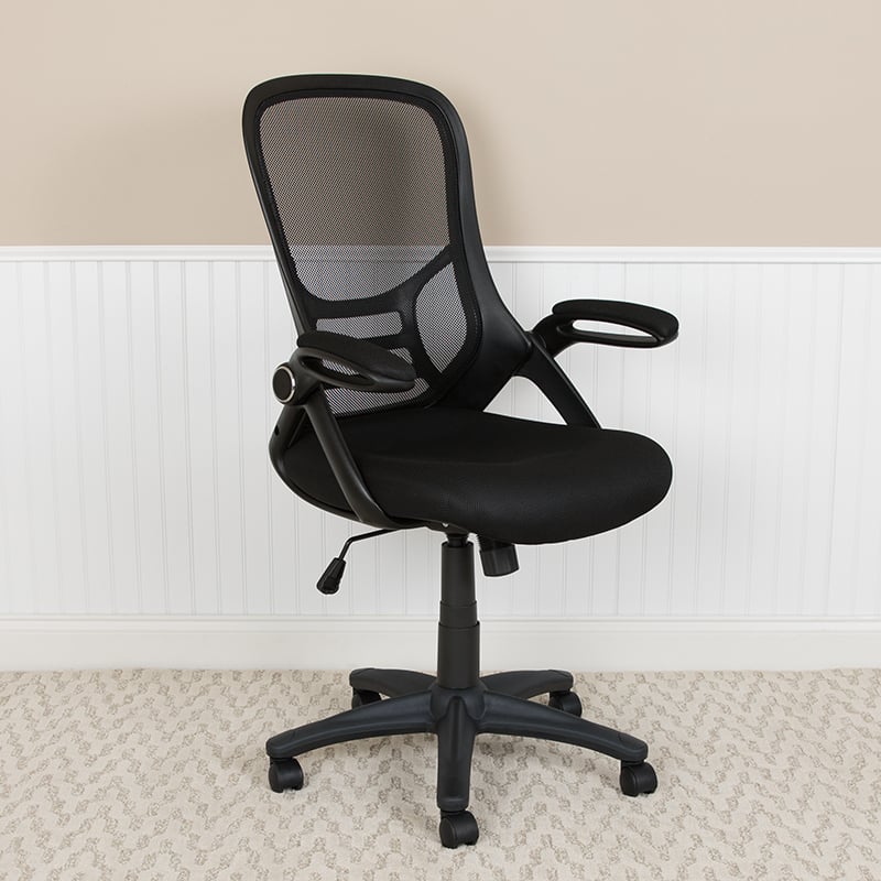26.5 in. High Back Mesh Ergonomic Swivel Office Chair with Frame & Flip-up Arms, Black