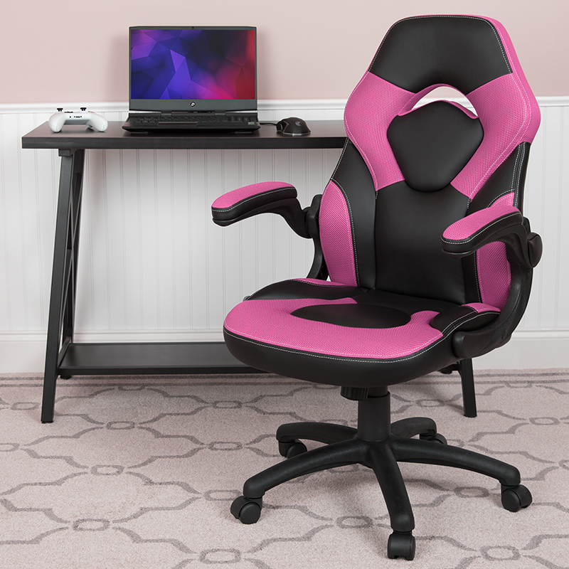 Picture of Flash Furniture CH-00095-PK-GG 24.75 in. X10 Gaming Chair Racing Office Ergonomic Computer PC Adjustable Swivel Chair with Flip-up Arms & Leather Soft&#44; Pink & Black
