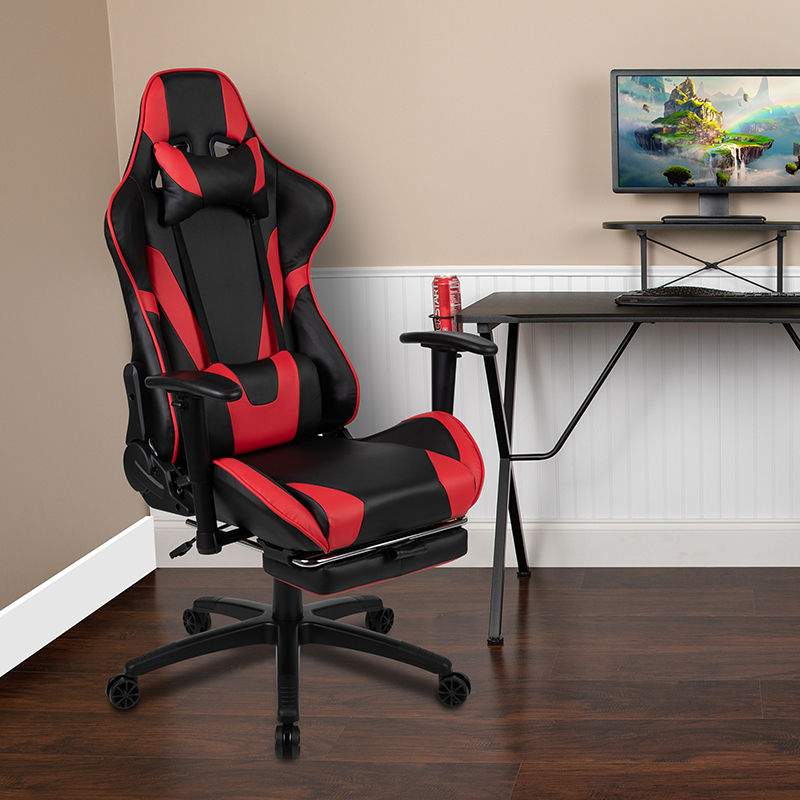 Picture of Flash Furniture CH-187230-RED-GG 29 in. X30 Gaming Chair Racing Office Ergonomic Computer Chair with Fully Reclining Back & Slide-Out Footrest Leather Soft&#44; Red