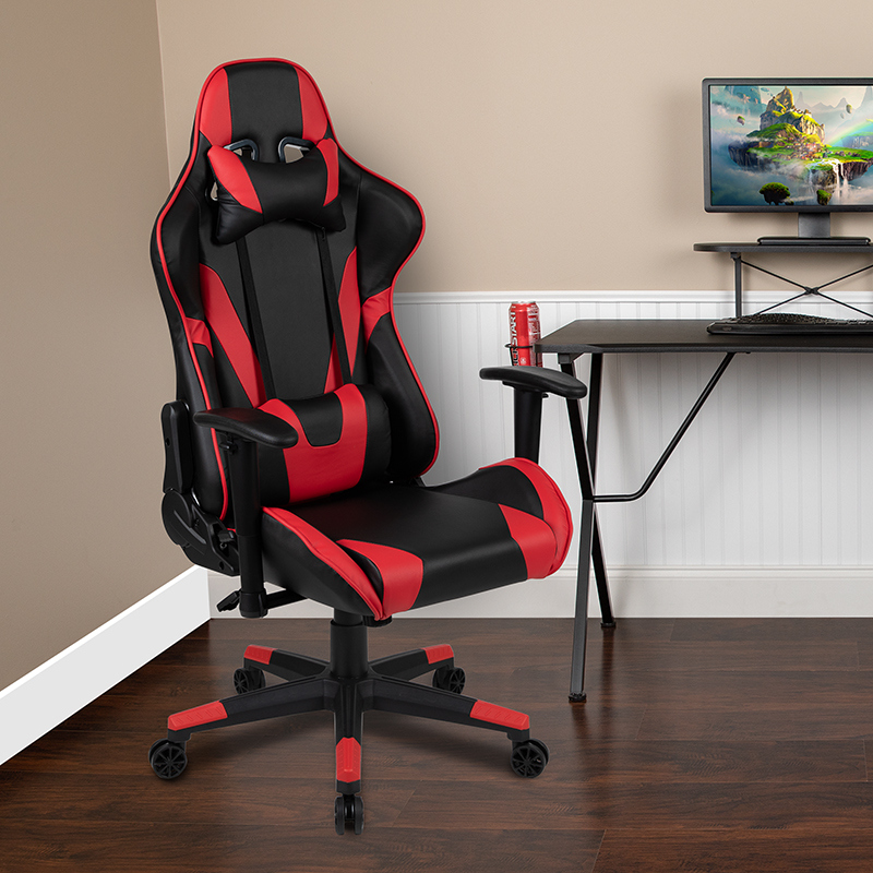 Picture of Flash Furniture CH-187230-1-Red-GG 46 in. X20 Gaming Chair Racing Office Ergonomic Computer PC Adjustable Swivel Chair with Fully Reclining Back Leather Soft, Red