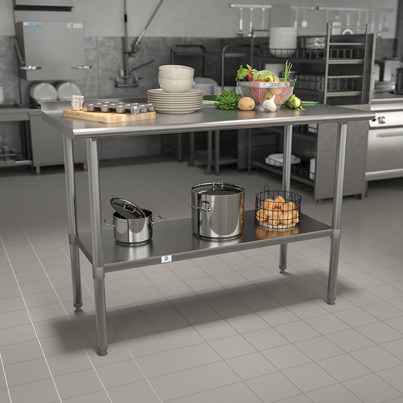Picture of Flash Furniture NH-WT-2448BSP-GG 18 gal 48 x 24 x 36 in. Stainless Steel 18 Gauge Work Table with 1.5 in. Backsplash & Undershelf