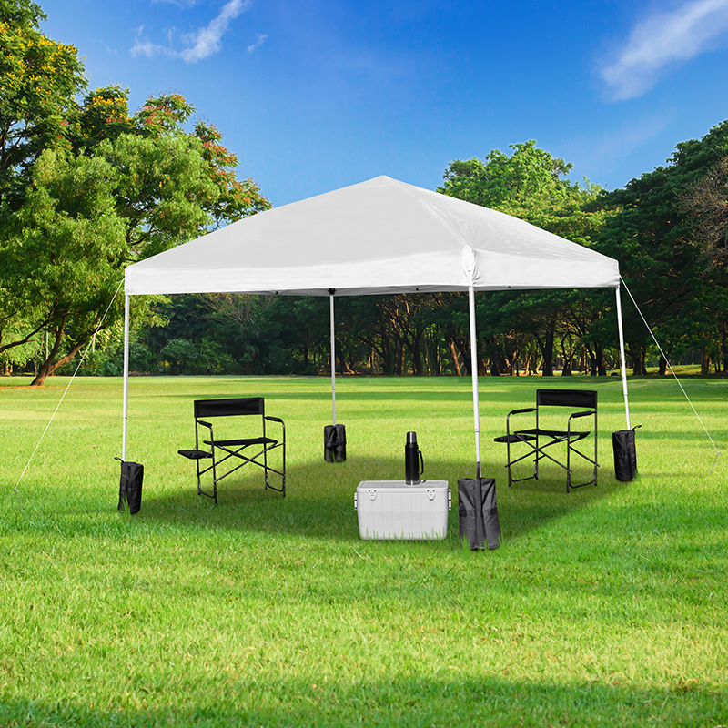 Picture of Flash Furniture JJ-GZ1010PKG-WH-GG 10 x 10 ft. Pop Up Event Straight Leg Canopy Tent with Sandbags & Wheeled Case&#44; White
