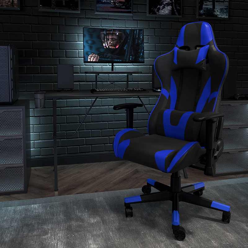 Picture of Flash Furniture CH-187230-BL-GG X30 Gaming Chair Racing Office Ergonomic Computer Chair with Reclining Back & Slide-Out Footrest&#44; Blue LeatherSoft