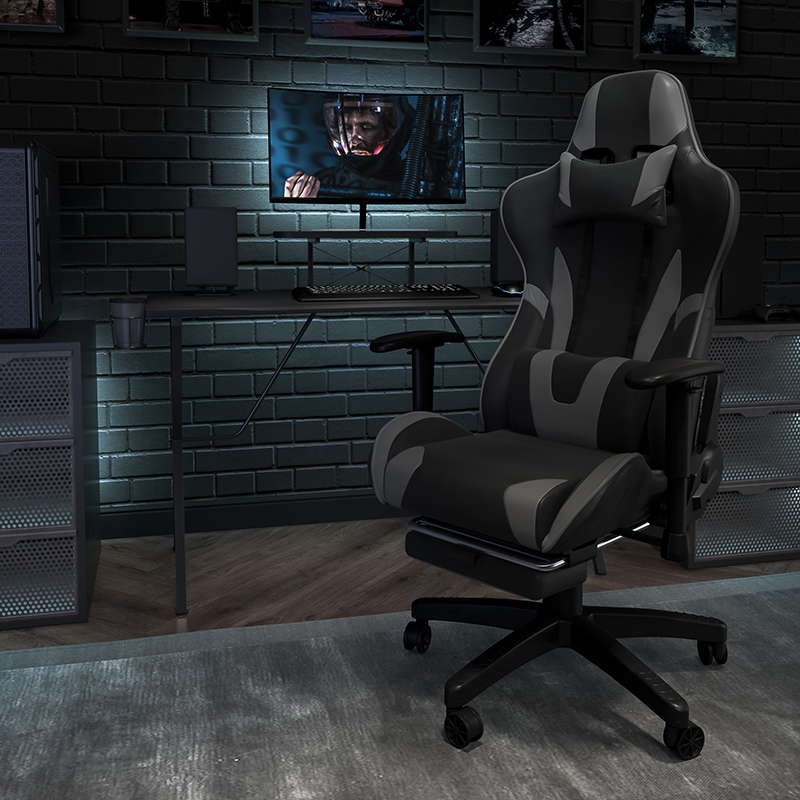 Picture of Flash Furniture CH-187230-1-GY-GG X20 Gaming Chair Racing Office Ergonomic Computer PC Adjustable Swivel Chair with Reclining Back&#44; Gray LeatherSoft