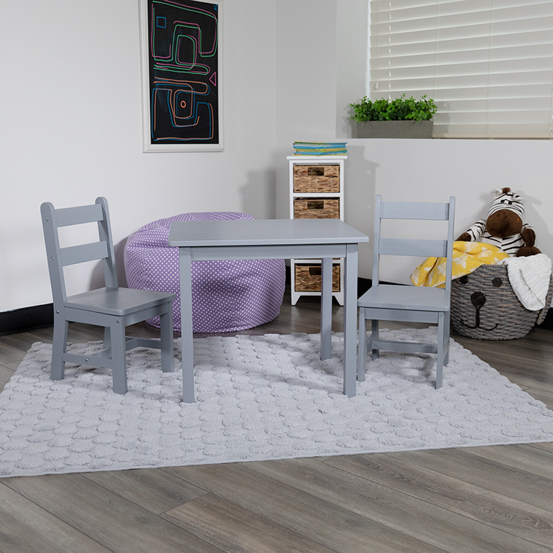 Picture of Flash Furniture TW-WTCS-1001-GRY-GG Kids Solid Hardwood Table & Chair Set&#44; Gray - 3 Piece