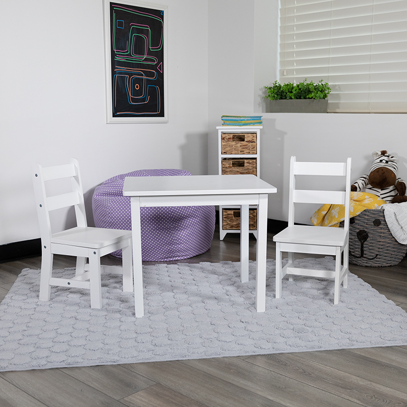 Picture of Flash Furniture TW-WTCS-1001-WH-GG Kids Solid Hardwood Table & Chair Set&#44; White - 3 Piece