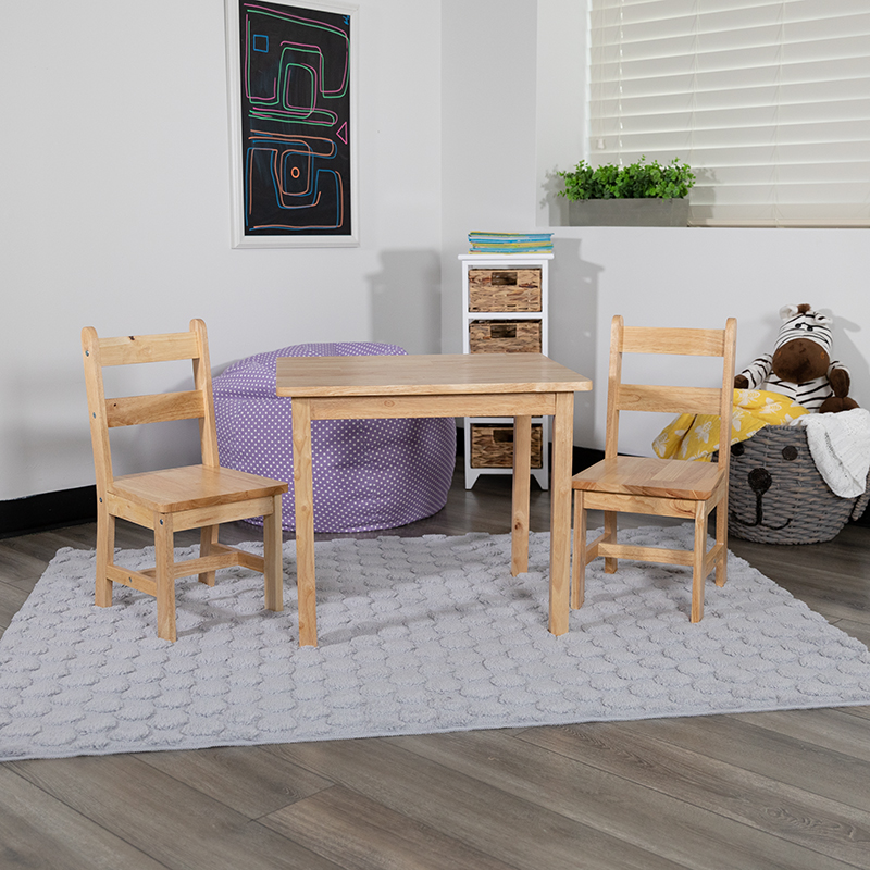 Picture of Flash Furniture TW-WTCS-1001-NAT-GG Kids Solid Hardwood Table & Chair Set&#44; Natural - 3 Piece