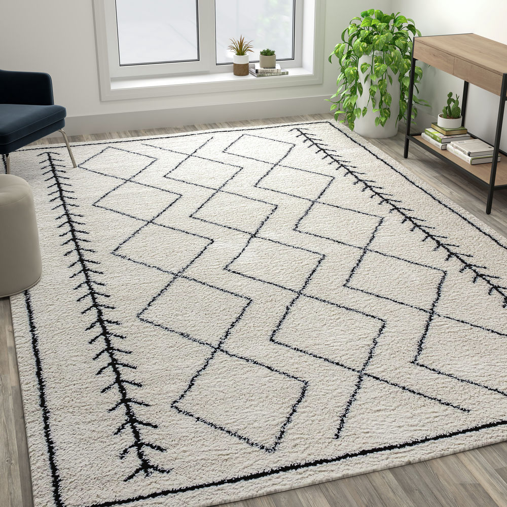 Picture of Flash Furniture RC-MS-202012-01-810-GG 8 x 10 ft. Geometric Style Bohemian Shag Area Rug - Ivory