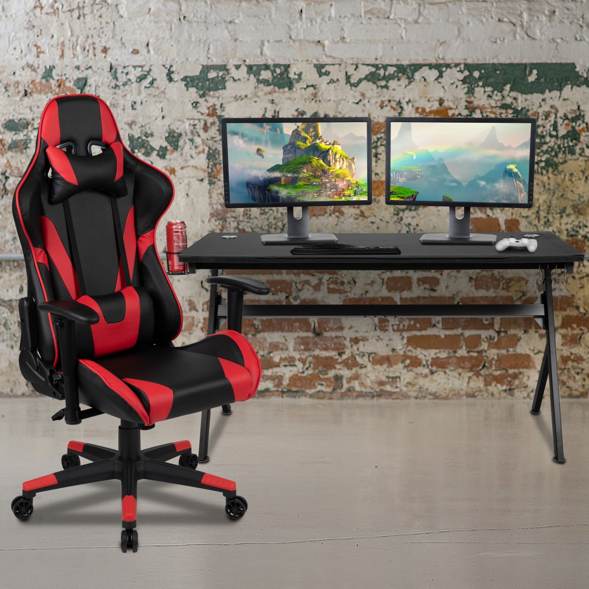 Picture of Flash Furniture BLN-X20D1904L-RD-GG Gaming Desk Red & Black Reclining Gaming Chair Set for Cup Holder&#44; Headphone Hook & Removable Mouse Pad Top