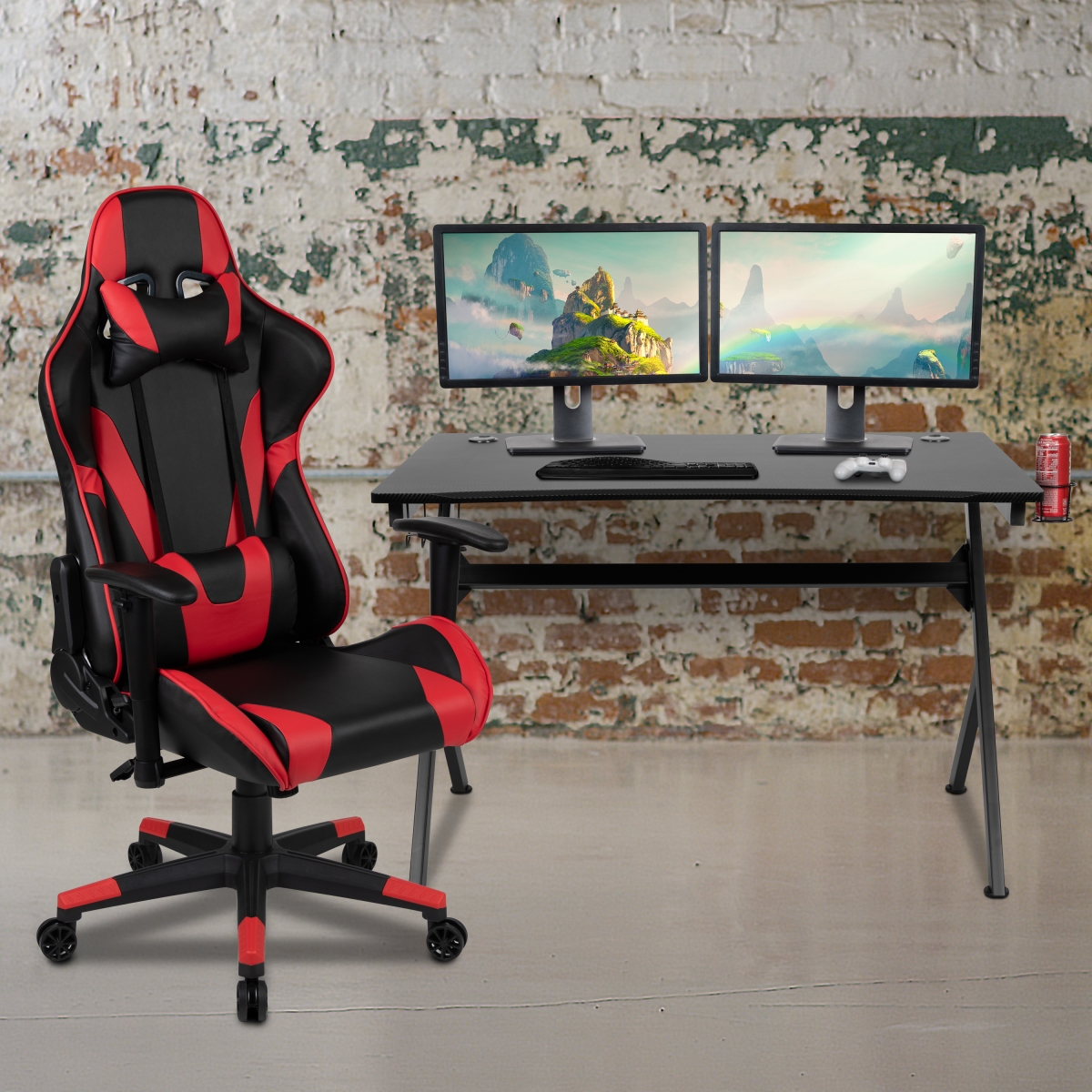 Picture of Flash Furniture BLN-X20D1904-RD-GG Gaming Desk Red & Black Reclining Gaming Chair Set with Cup Holder&#44; Headphone Hook & 2 Wire Management Holes