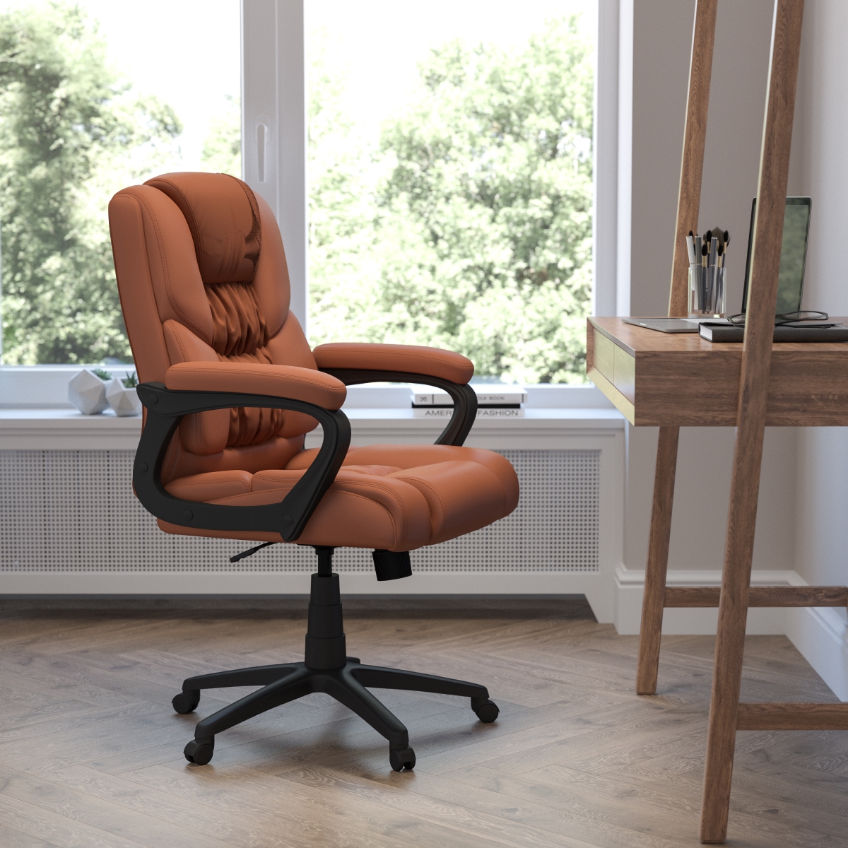 Flash Fundamentals Big & Tall 400 lbs Rated Brown LeatherSoft Swivel Office Chair with Padded Arms