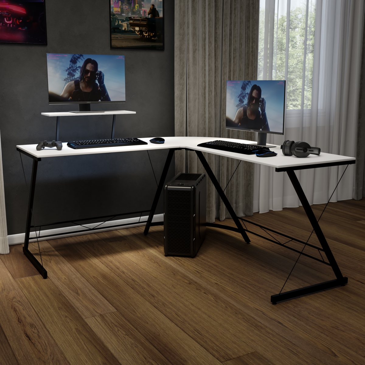 Picture of Flash Furniture NAN-CD-22181-WH-BK-GG 71.5 in. L-Shaped Computer Corner Desk&#44; Home Office Corner Desk & Gaming Desk&#44; White - Black