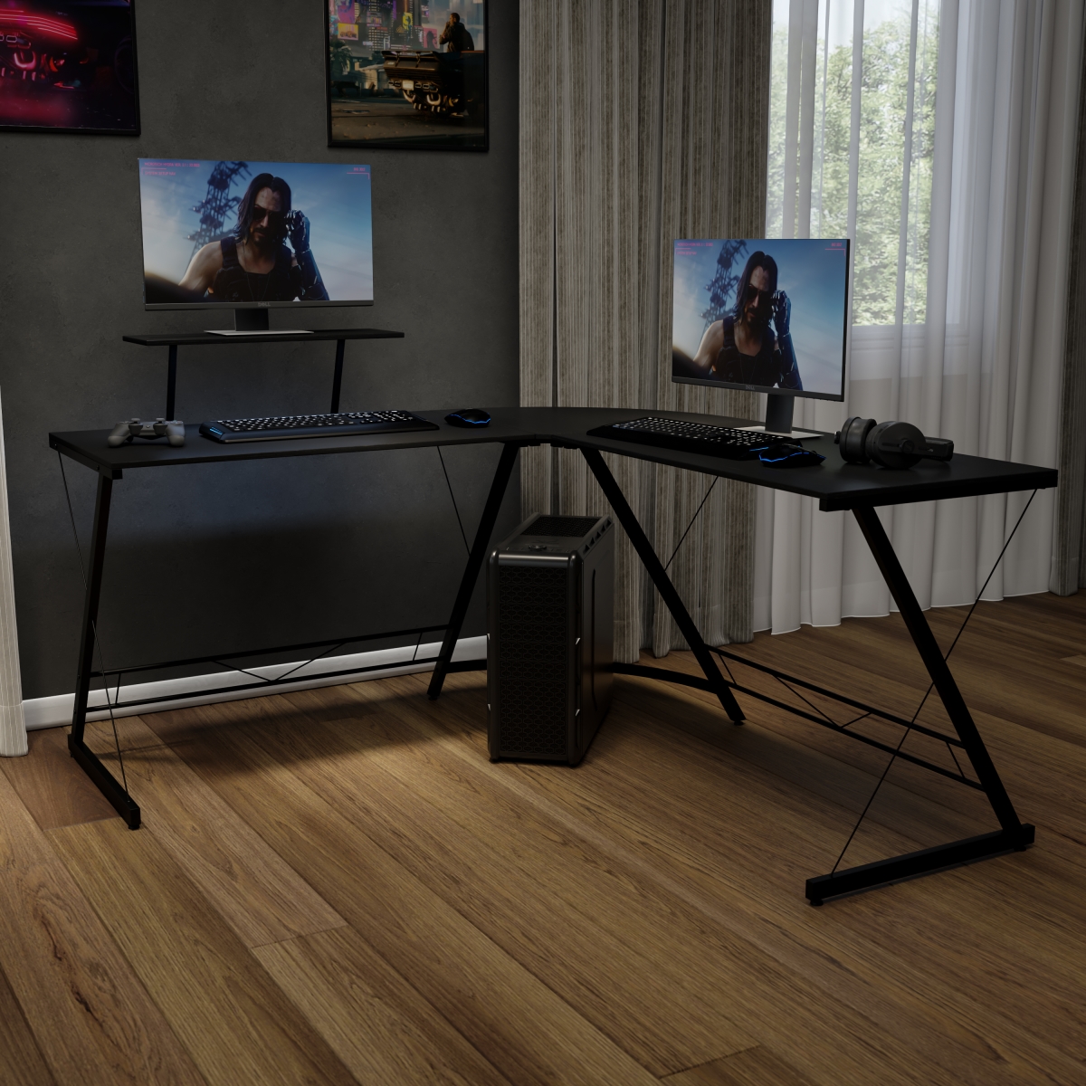 Picture of Flash Furniture NAN-CD-22181-BK-BK-GG 71.5 in. L-Shaped Computer Corner Desk&#44; Home Office Corner Desk & Gaming Desk&#44; Black