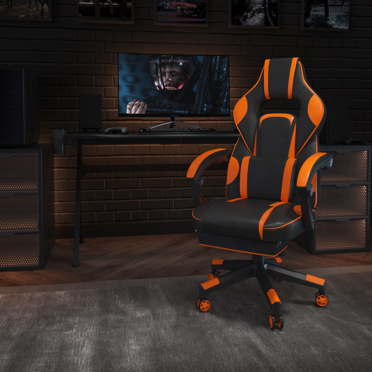 Picture of Flash Furniture CH-00288-OR-GG X40 Racing Ergonomic Computer Gaming Chair with Fully Reclining Back & Arms&#44; Slide-Out Footrest & Massaging Lumbar&#44; Black & Orange