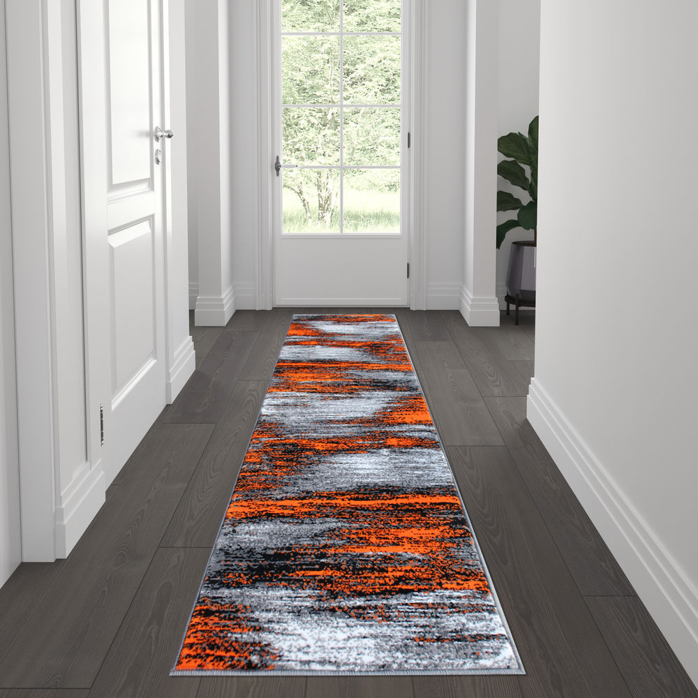 ACD-RGTRZ863-27-OR-GG 2 x 7 ft. Rylan Abstract Olefin Area Rug with Jute Backing for Hallway, Entryway, Bedroom & Living Room - Red -  Flash Furniture