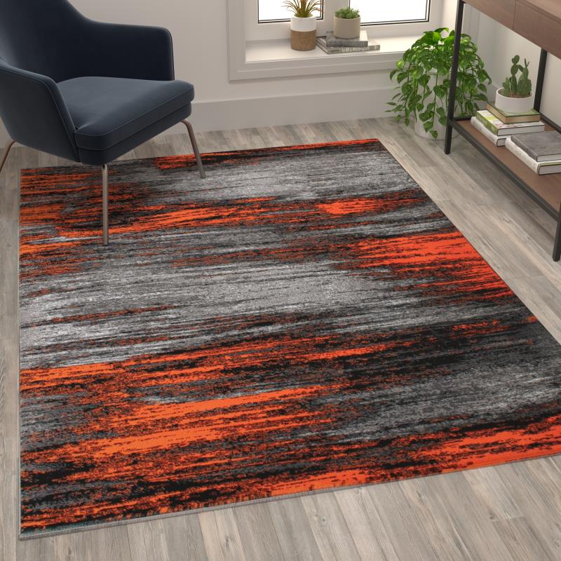 ACD-RGTRZ863-57-OR-GG 5 x 7 ft. Rylan Scraped Design Rectangle Area Rug, Orange -  Flash Furniture