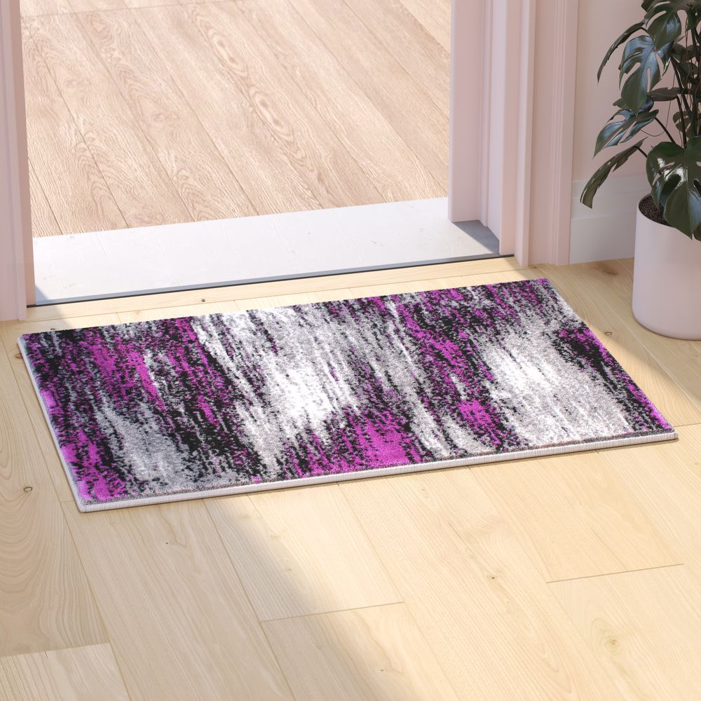 ACD-RGTRZ863-23-PU-GG 2 x 3 ft. Rylan Abstract Scraped Olefin Area Rug with Jute Backing for Living Room, Bedroom, & Entryway - Purple -  Flash Furniture