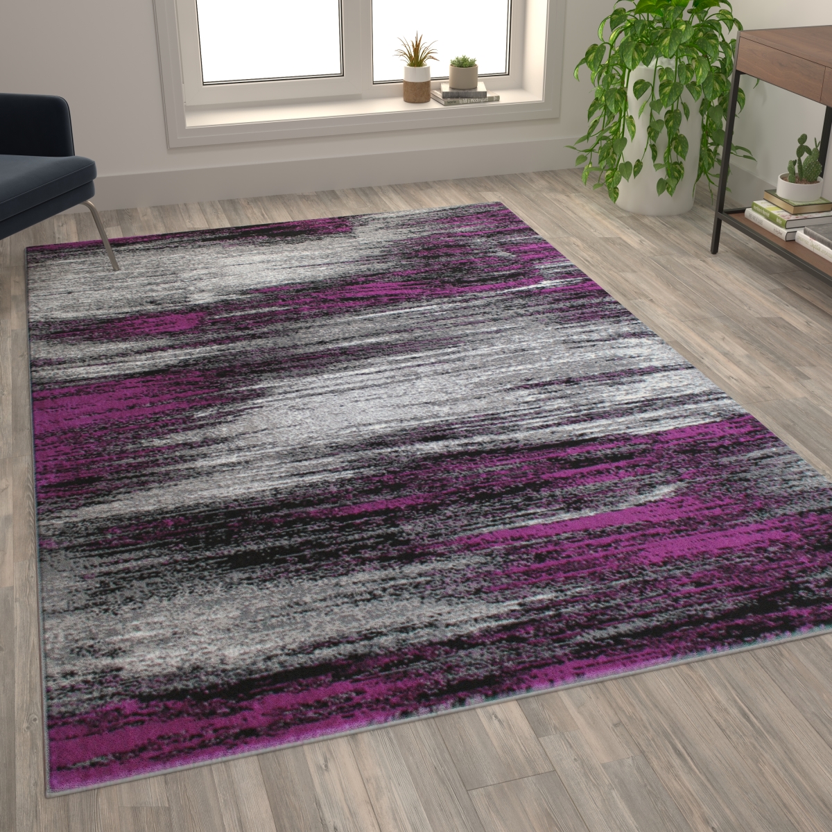 ACD-RGTRZ863-69-PU-GG 6 x 9 ft. Rylan Collection Scraped Design Area Rug, Purple -  Flash Furniture