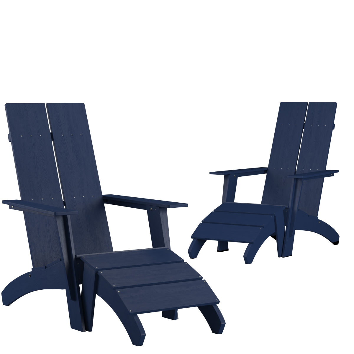 2-JJ-C14509-14309-NV-GG Sawyer Modern All-Weather Poly Resin Wood Adirondack Chairs with Foot Rest, Navy -  Flash Furniture