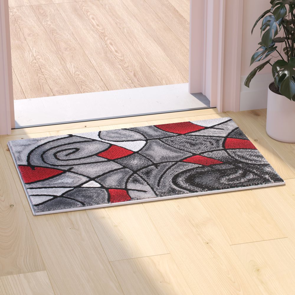 ACD-RGTRZ860-23-RD-GG 2 x 3 ft. Jubilee Abstract Pattern Olefin Area Rug with Jute Backing for Hallway, Entryway or Bedroom - Red