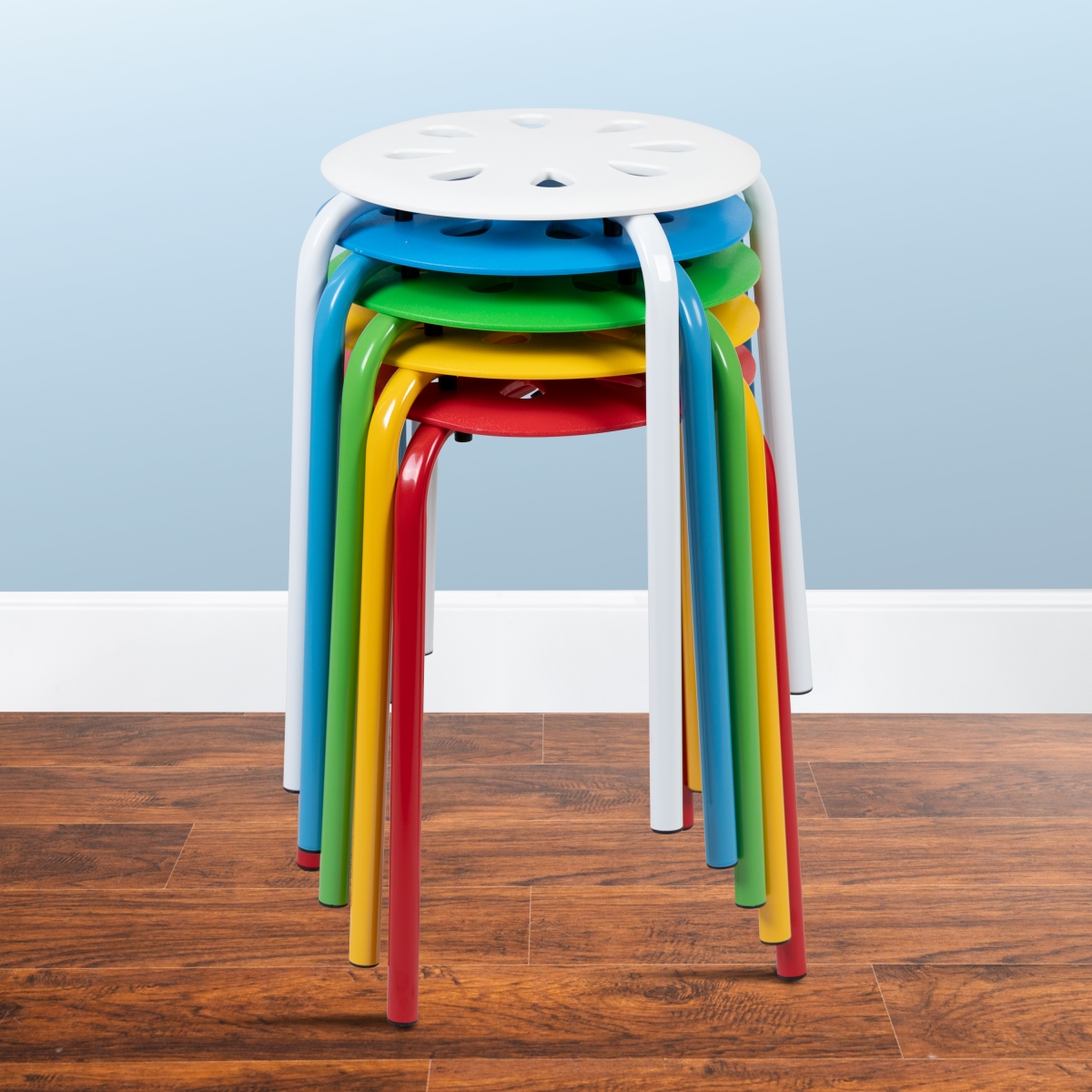 LE-S1-MC-GG 17.5 in. Plastic Nesting Stack Stools, Assorted Color - Pack of 5