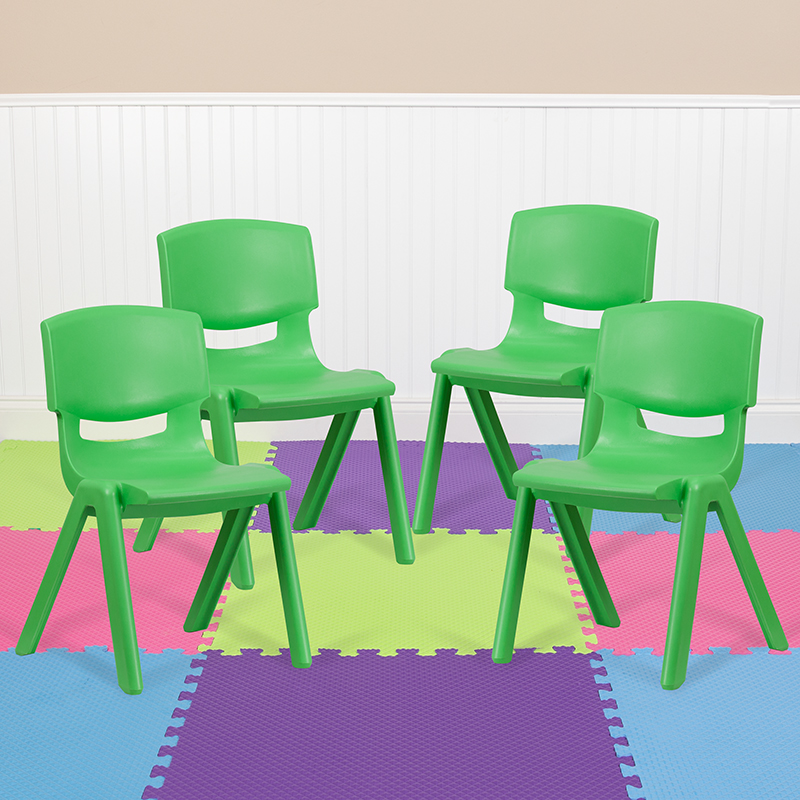 Picture of Flash Furniture 4-YU-YCX4-005-GREEN-GG Plastic Stackable School Chair with 15.5 in. Seat Height&#44; Green - Pack of 4