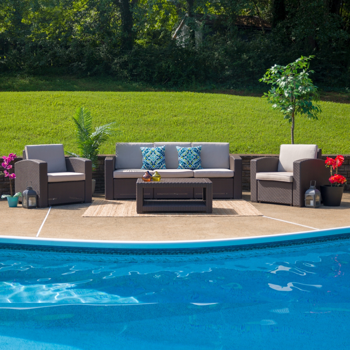 Outdoor 4-Piece Faux Rattan Seating Set - Chocolate Brown