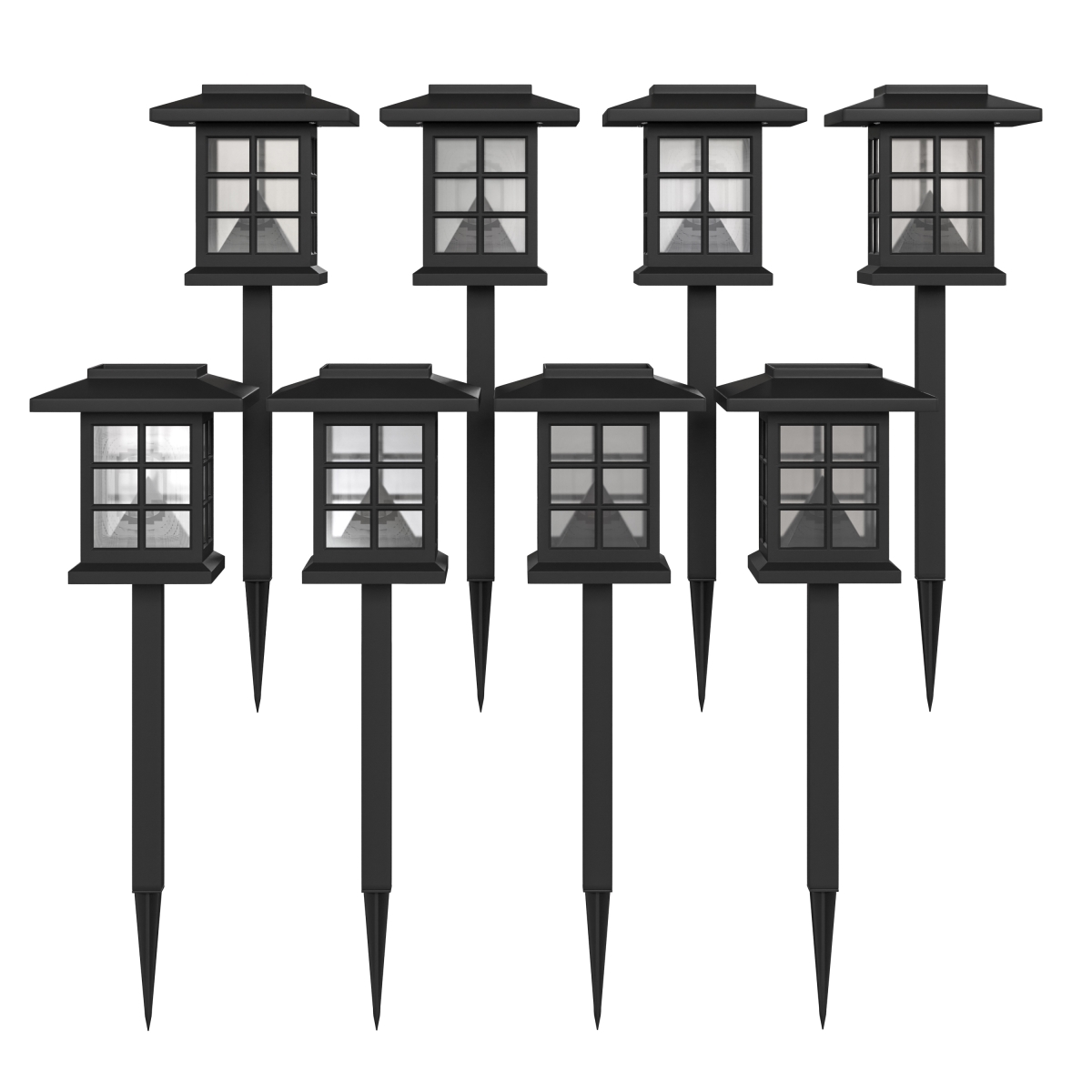 DN-SL106-8-BK-GG Black Lantern Style LED Weather Resistant Outdoor Solar Powered Lights for Pathway, Garden & Yard