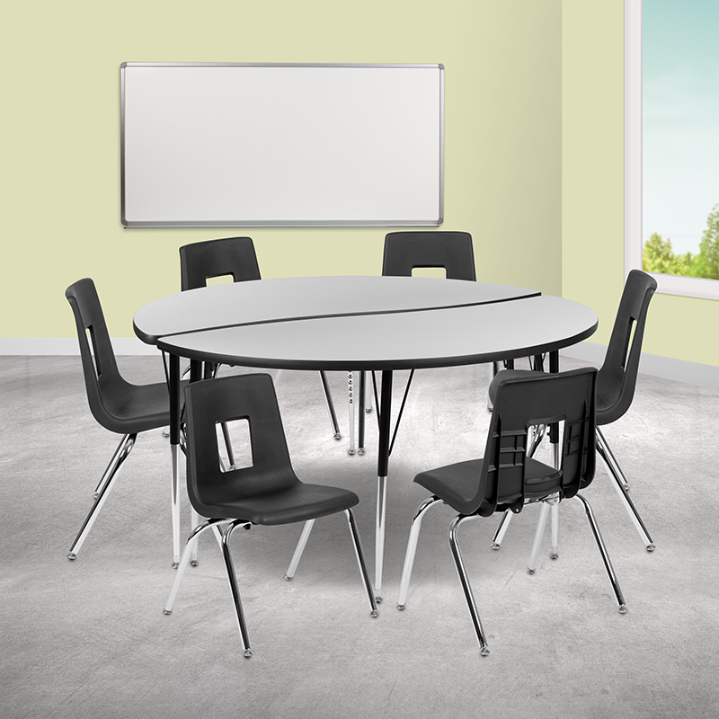 Picture of Flash Furniture XU-GRP-16CH-A60-HCIRC-GY-T-A-GG 60 in. Circle Wave Flexible Laminate Activity Table Set with 16 in. Student Stack Chairs&#44; Grey & Black