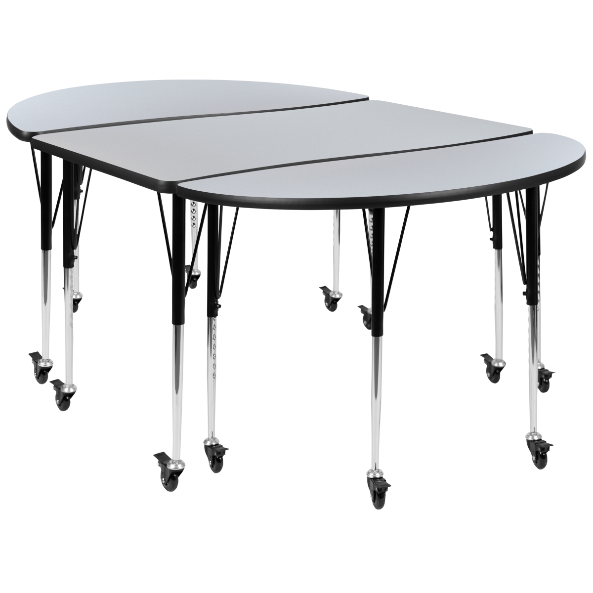 XU-GRP-A3048CON-48-GY-T-A-CAS-GG 76 in. Mobile Oval Wave Flexible Grey Thermal Laminate Activity Table Set - Standard Height Adjustable Legs -  Flash Furniture