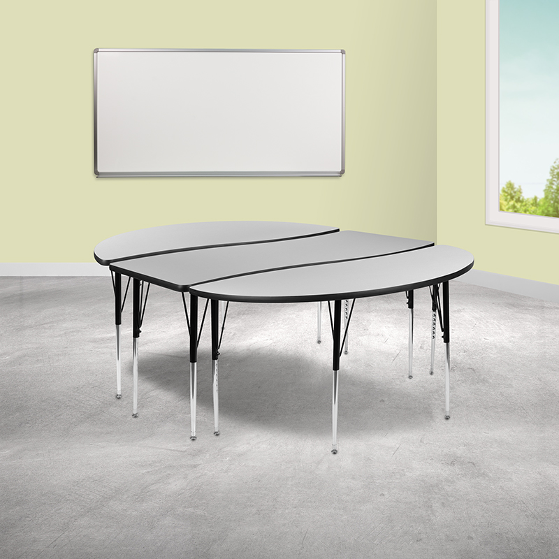 Picture of Flash Furniture XU-GRP-A3060CON-60-GY-T-A-GG 86 in. Oval Wave Flexible Thermal Laminate Activity Table Set with Standard Height Adjustable Legs&#44; Grey - 3 Piece