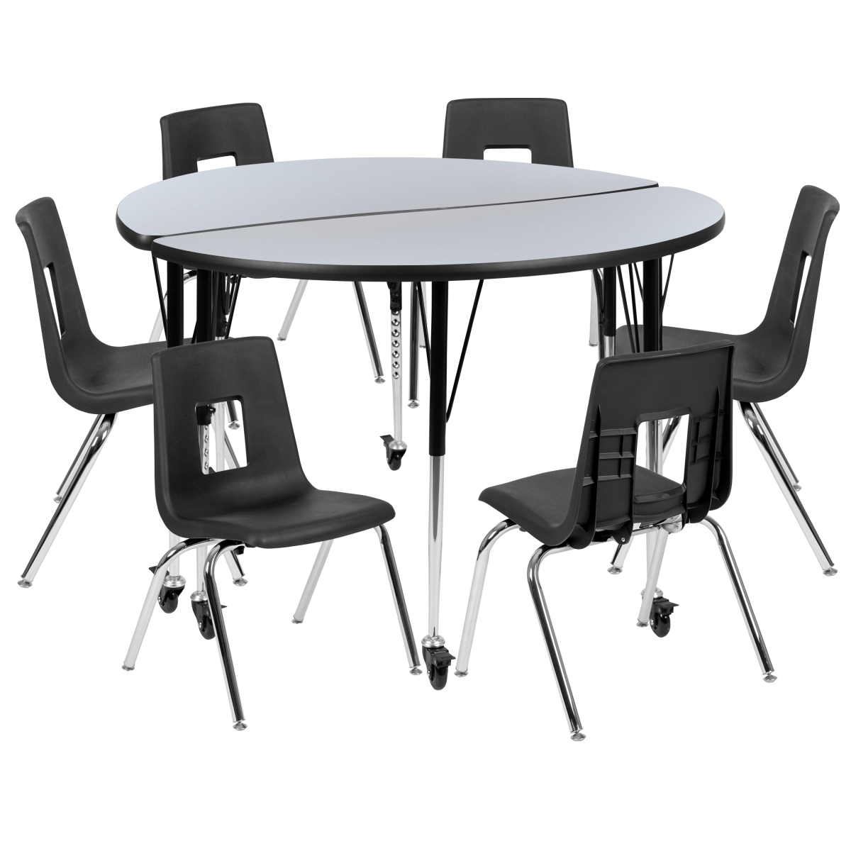 47.5 in. Mobile Circle Wave Flexible Laminate Activity Table Set with 16 in. Student Stack Chairs, Grey & Black
