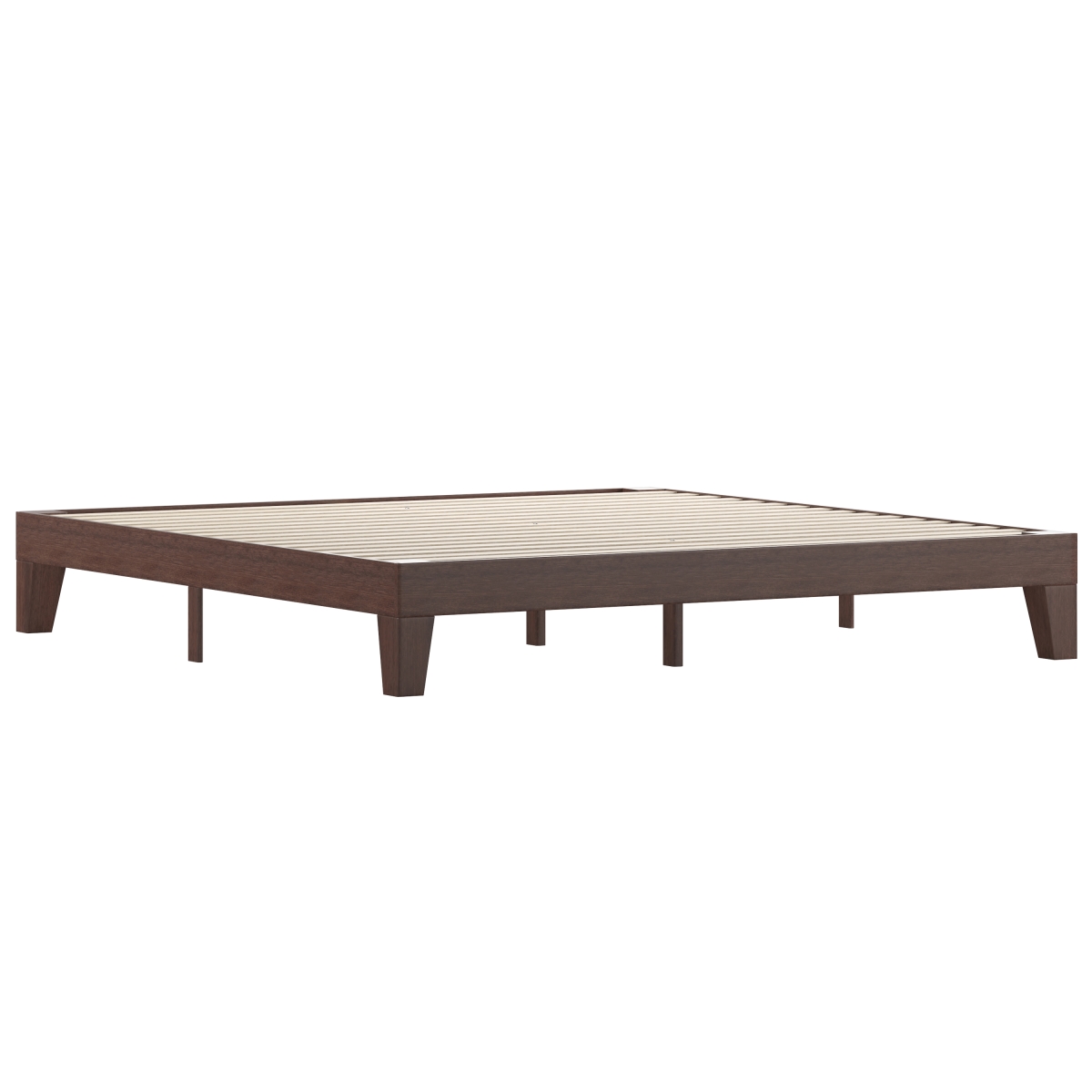 YKC-1090-K-WAL-GG Evelyn Solid Wood Platform Bed with Wooden Support Slats & No Box Spring Required, Walnut - King Size