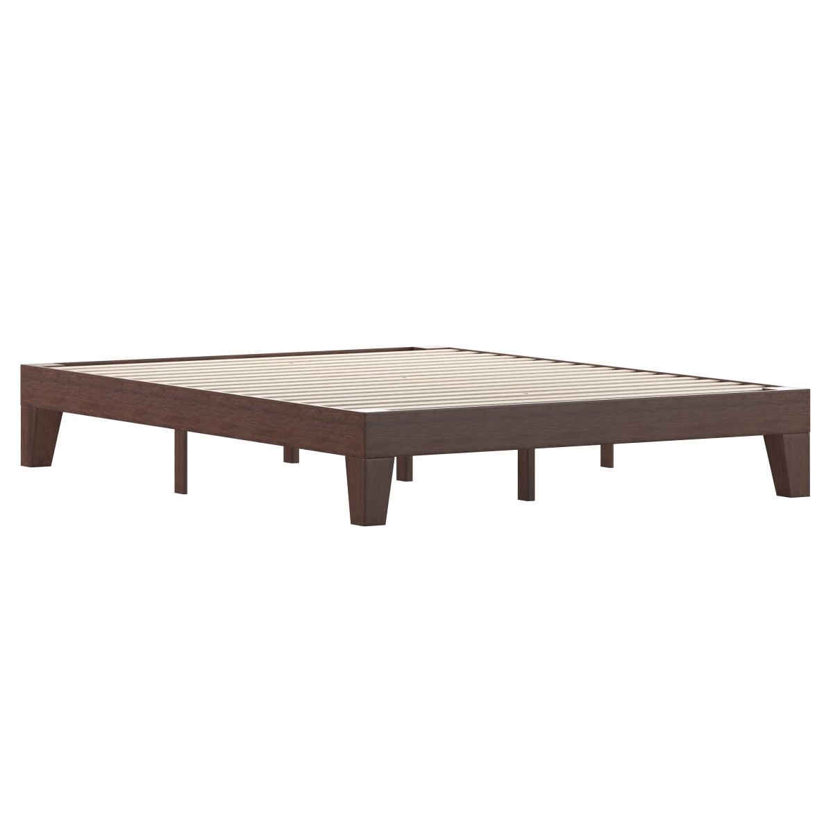 YKC-1090-Q-WAL-GG Evelyn Solid Wood Platform Bed with Wooden Support Slats & No Box Spring Required, Walnut - Queen Size