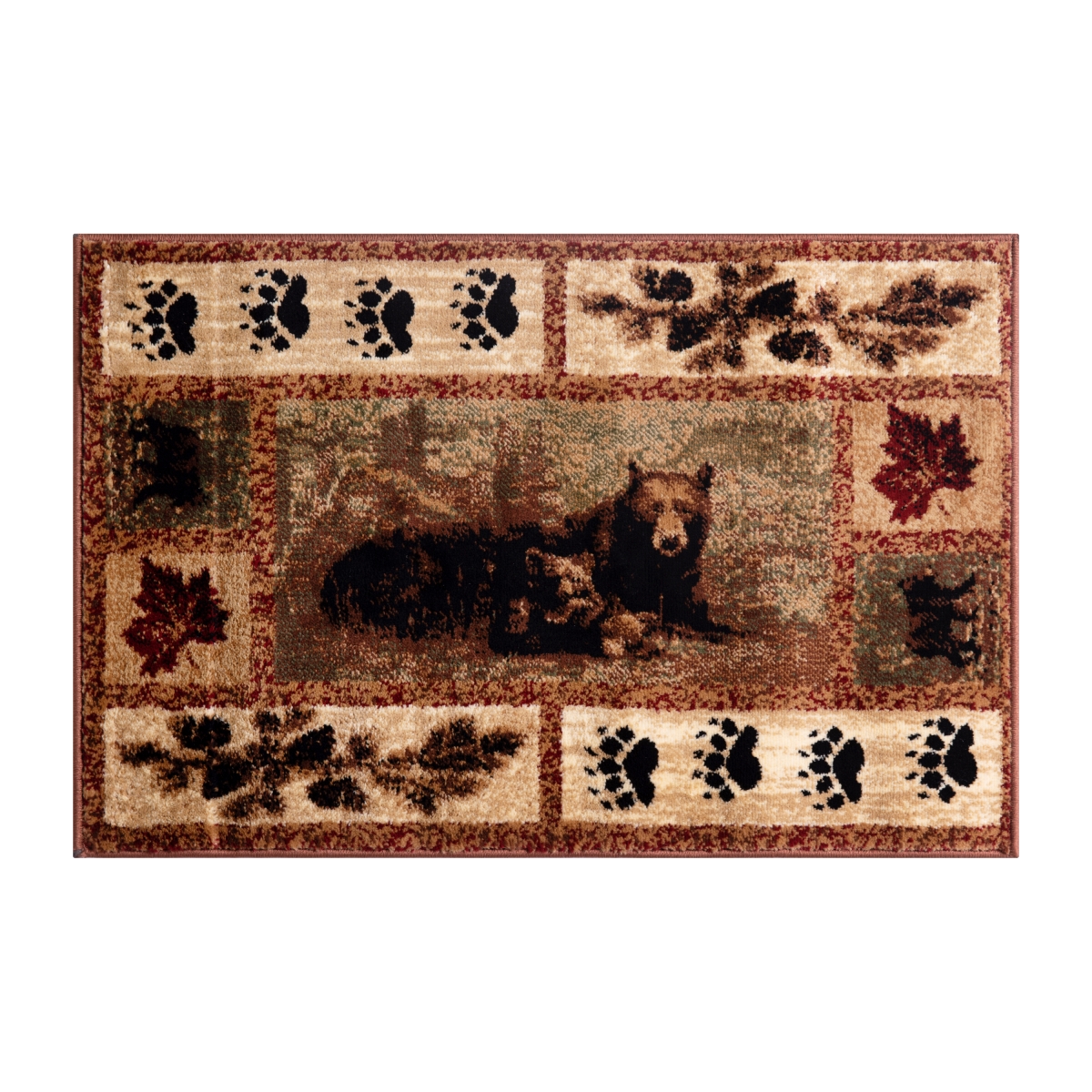 4 x 5 ft. Vassa Collection Mother Bear & Cubs Nature Themed Olefin Area Rug with Jute Backing for Entryway, Living Room - Bedroom - Brown -  Flash Furniture, OKR-RG1114-45-BN-GG