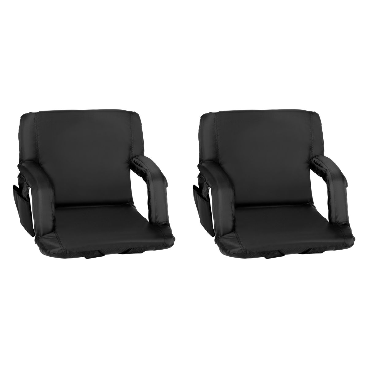 Picture of Flash Furniture FV-FA090-BK-2-GG Portable Lightweight Reclining Stadium Chairs with Armrests&#44; Padded Back & Seat - Storage Pockets & Backpack Straps&#44; Black - Set of 2
