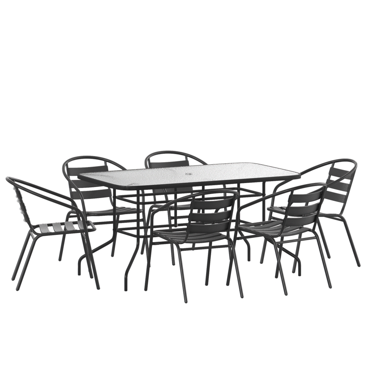 7-Piece Black Patio Dining Set with Glass Table