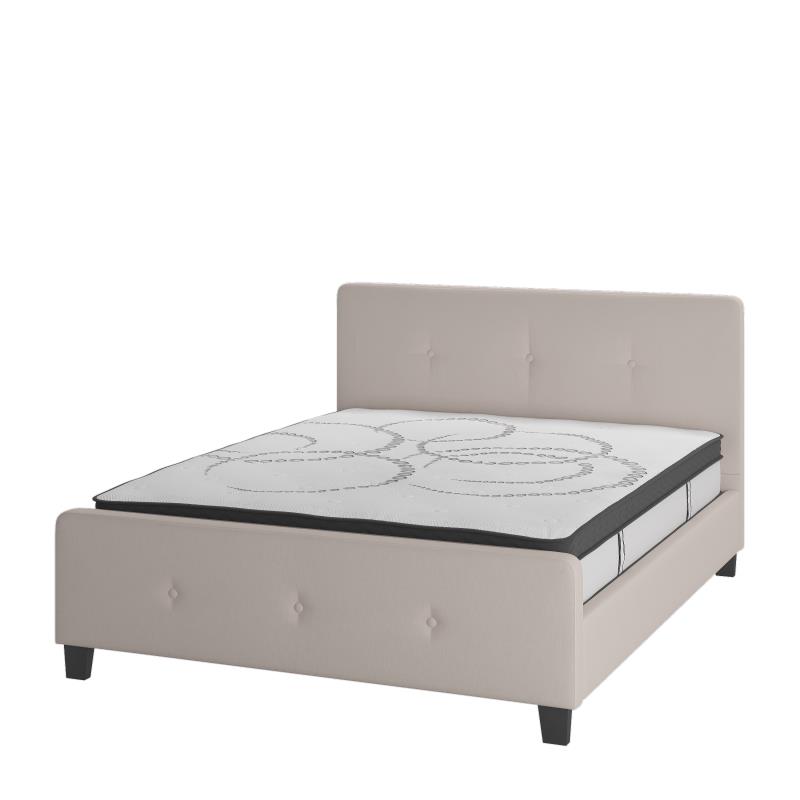 HG-BM10-19-GG Tribeca Tufted Upholstered Platform Bed, Beige - Queen Size -  Flash Furniture