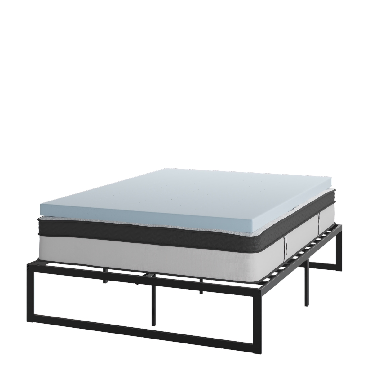 14 in. Metal Platform Bed Frame with 12 in. Pocket Spring Mattress In A Box & 3 in. Cool Gel Memory Foam Topper, Black - Queen Size -  Flash Furniture, XU-BD10-12PSM3M35-Q-GG