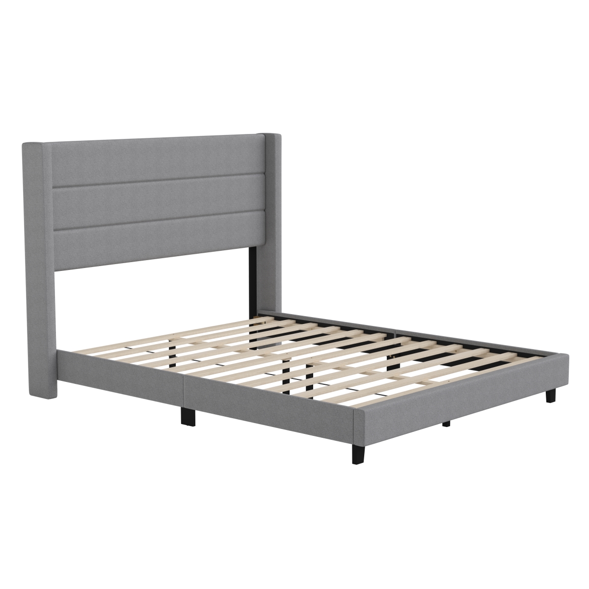 Hollis Queen Upholstered Bed - Grey - Queen Size - Wingback Design