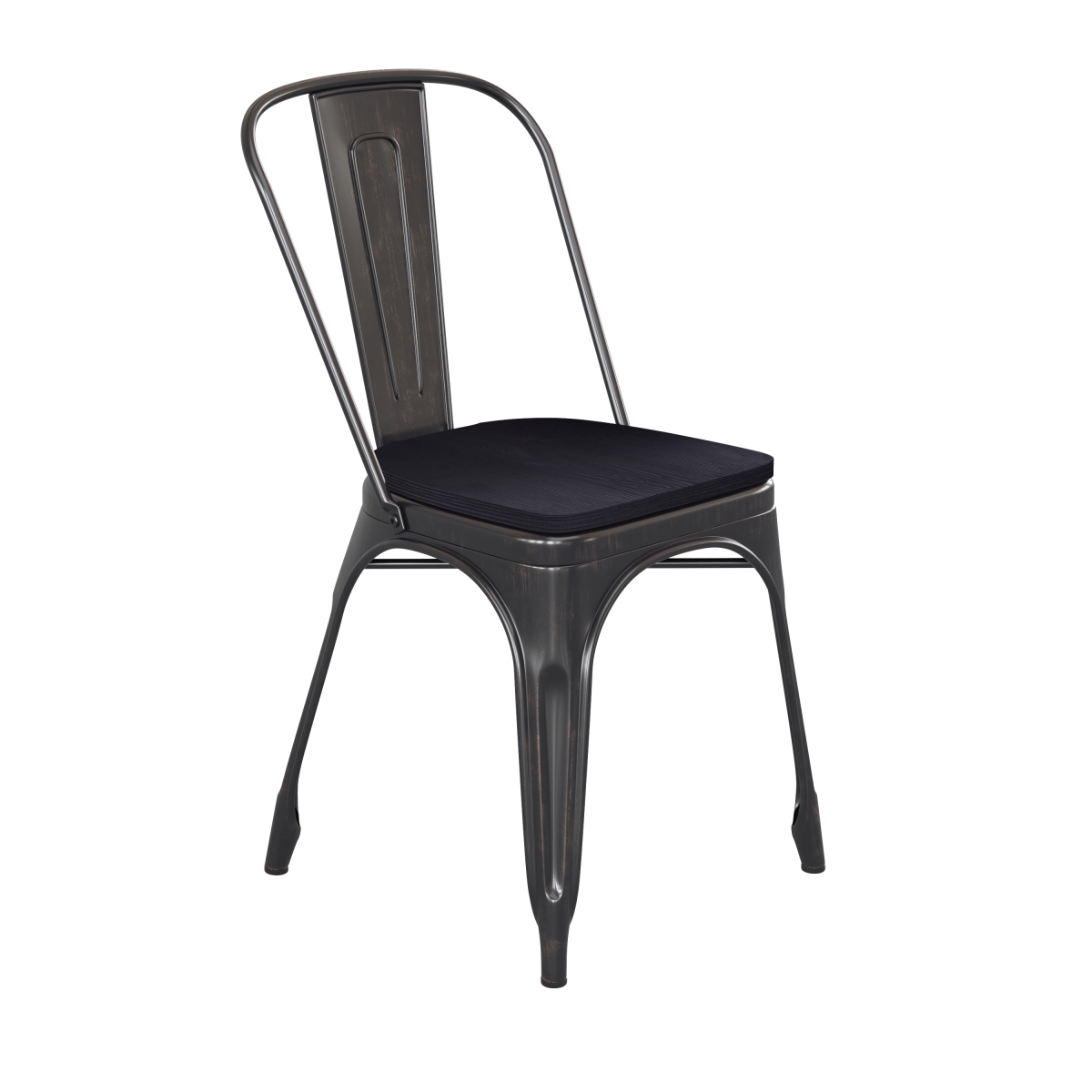 Picture of Flash Furniture CH-31230-BQ-PL1B-GG Perry Commercial Grade Metal Indoor-Outdoor Stackable Chair with Black Poly Resin Wood Seat, Black-Antique Gold