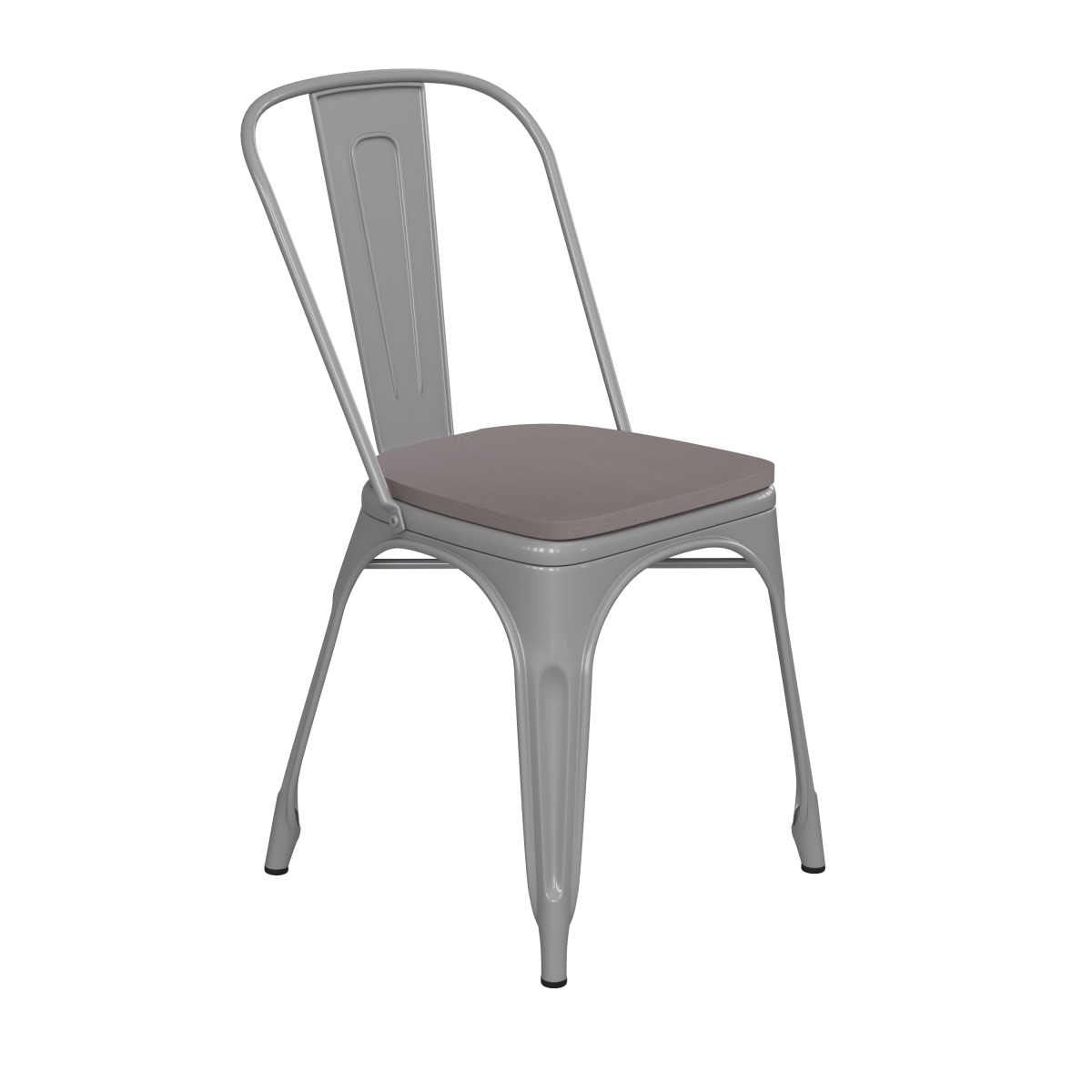 Picture of Flash Furniture CH-31230-SIL-PL1G-GG Perry Commercial Grade Metal Indoor-Outdoor Stackable Chair with Grey Poly Resin Wood Seat, Silver