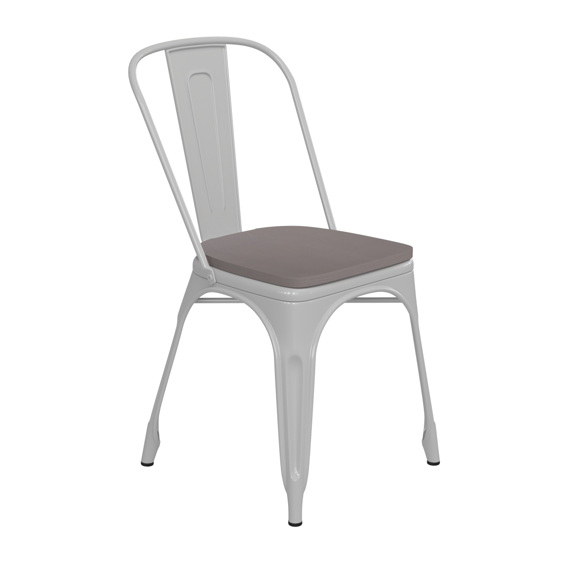 Picture of Flash Furniture CH-31230-WH-PL1G-GG Perry Commercial Grade Metal Indoor-Outdoor Stackable Chair with Grey Poly Resin Wood Seat, White