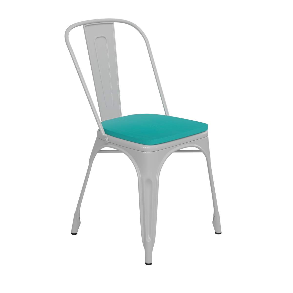 Picture of Flash Furniture CH-31230-WH-PL1M-GG Perry Commercial Grade Metal Indoor-Outdoor Stackable Chair with Mint Green Poly Resin Wood Seat, White