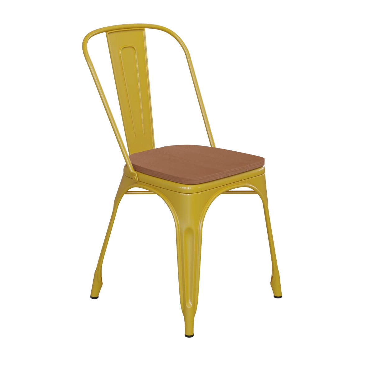 Picture of Flash Furniture CH-31230-YL-PL1T-GG Perry Commercial Grade Metal Indoor-Outdoor Stackable Chair with Teak Poly Resin Wood Seat, Yellow