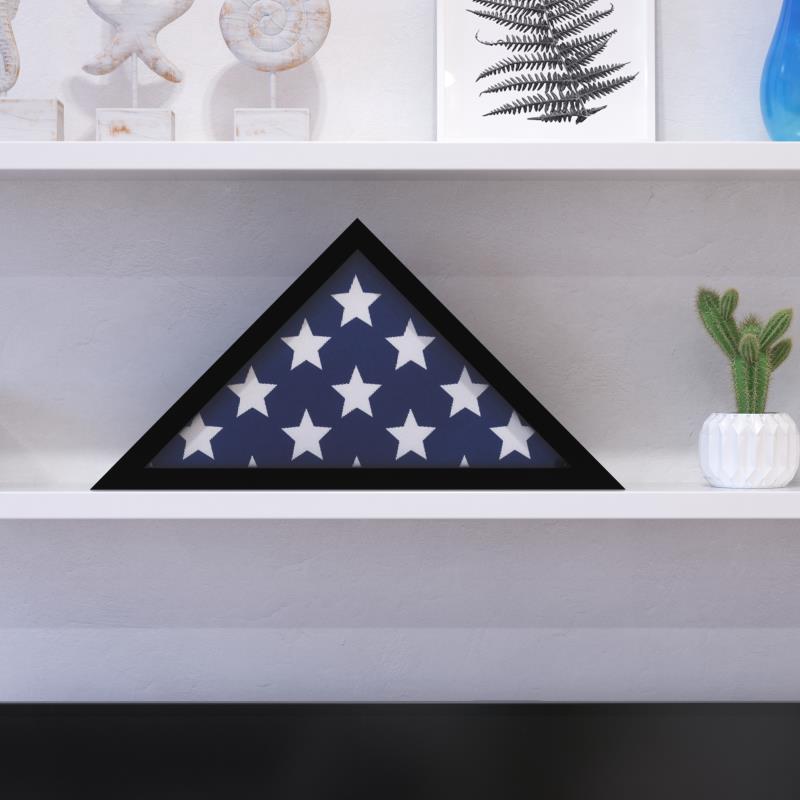 Picture of Flash Furniture HFMHD-GDIS-CRE8-372315-GG 9.5 x 5 in. Sheehan Black Solid Wood Military Memorial Display Case for Flag American Veteran Flag
